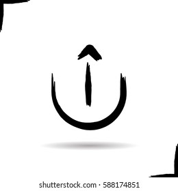 Upload arrow icon. Drop shadow symbol. Ink brush stroke. Vector isolated illustration