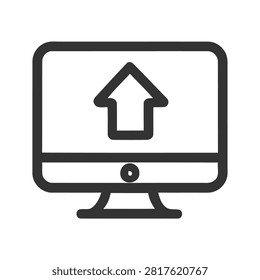 Upload arrow icon on computer monitor Vector, illustration