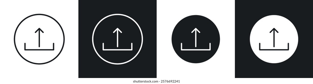 Upload arrow icons collection in black and white solid and line style