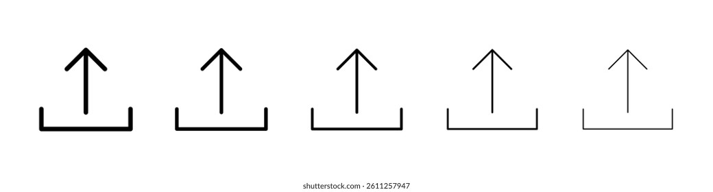 Upload arrow icons vector set in different stroke line style