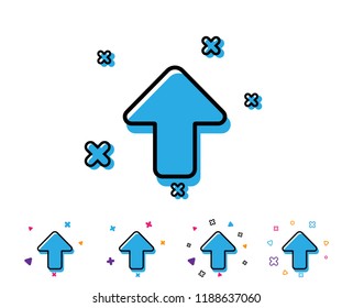 Upload arrow line icon. Direction Arrowhead symbol. Navigation pointer sign. Line icon with geometric elements. Bright colourful upload arrow design. Vector