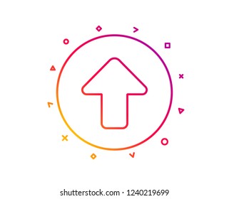 Upload arrow line icon. Direction Arrowhead symbol. Navigation pointer sign. Gradient pattern line button. Upload icon design. Geometric shapes. Vector
