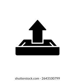 Seta de upload apontando para fora da bandeja simbolizando upload ou exportação de arquivo