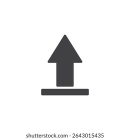 Upload arrow solid glyph icon. A minimal vector icon with an upward arrow, representing file or data upload. This solid icon acts as a glyph-style network symbol.
