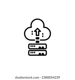 Upload, backup, cloud storage outline icon. Vector illustration. The isolated icon suits the web, infographics, interfaces, and apps.