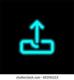 Upload blue glowing neon ui ux icon. Glowing sign logo vector