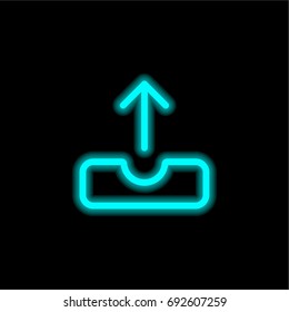 Upload blue glowing neon ui ux icon. Glowing sign logo vector