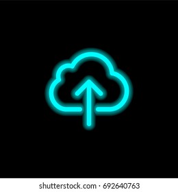 Upload blue glowing neon ui ux icon. Glowing sign logo vector