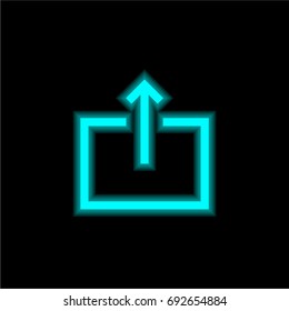 Upload blue glowing neon ui ux icon. Glowing sign logo vector