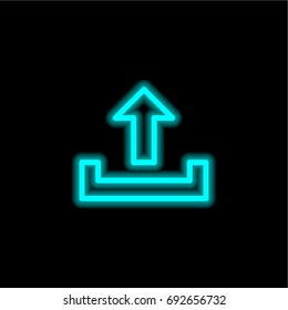 Upload blue glowing neon ui ux icon. Glowing sign logo vector