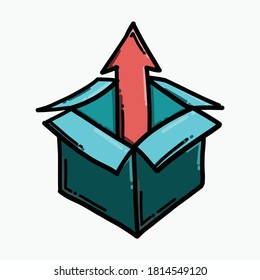 Icono de vector de color de cuadro de carga. Línea dibujada a mano en la ilustración del esbozo de dibujo.