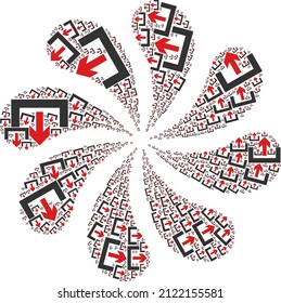 Laden Sie die Icon Explosion bang Blume Feuerwerk Form. Blumenzentrifugal-Explosion, die mit verstreuten Upload-Box-Artikeln zusammengesetzt ist.