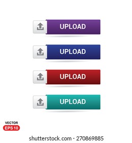 Upload Button. Abstract beautiful text button with icon. Purple Button, Blue Button, Red Button, Green Button, Turquoise button. web design element. Call to action gray icon button