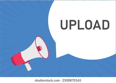 upload button, banner, label, template for website. upload text with colorful megaphone icon
