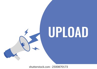 upload button, banner, label, template for website. upload text with colorful megaphone icon
