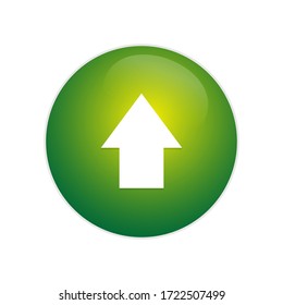 Botón brillante verde con signo de carga de flecha. icono brillante en la web de círculo verde flecha arriba.