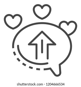 Upload chat heart icon. Outline upload chat heart vector icon for web design isolated on white background