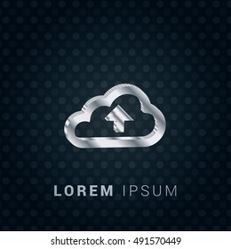 Upload to the Cloud 3D silver/platinum metallic chromium precious Icon / Logo Design