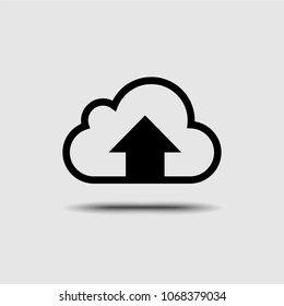 Upload from cloud and arrow icon black, white with gray shadow. isolated on white square background. Vector illustration design element.