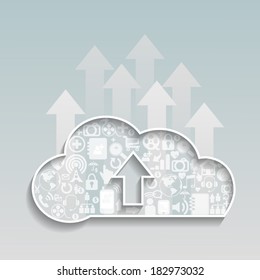 Upload cloud computing with Social network background.