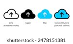 Upload to cloud, Drag and drop to upload, Online backup concept vector icon set for website design, app, ui, isolated on white background. EPS 10 vector illustration.