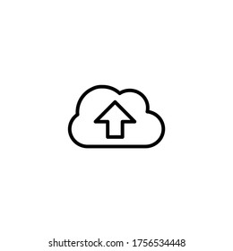 Enviar al icono de nube en el icono de estilo de línea negra, estilo aislado en fondo blanco