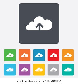 Upload from cloud icon. Upload button. Load symbol. Rounded squares 11 buttons. Vector