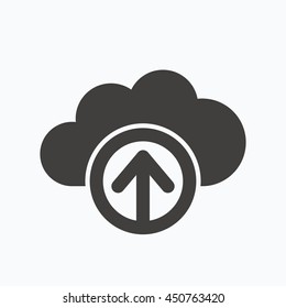 Upload from cloud icon. Data storage technology symbol. Gray flat web icon on white background. Vector