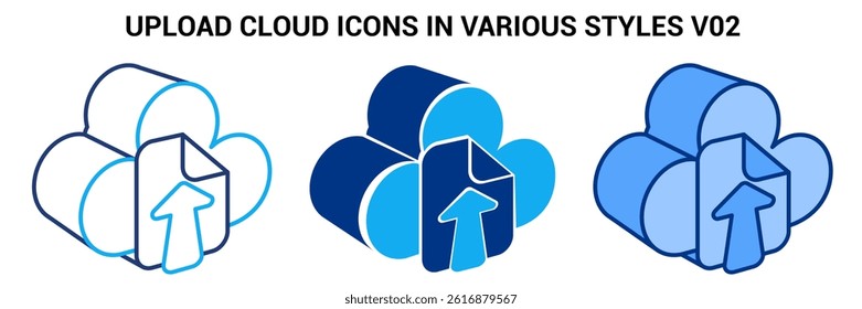 Upload Cloud icon represented by Simple Upload Cloud icon Blue, Dualline, Dualtone style.