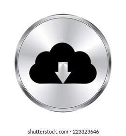 Upload cloud icon - vector brushed metal button