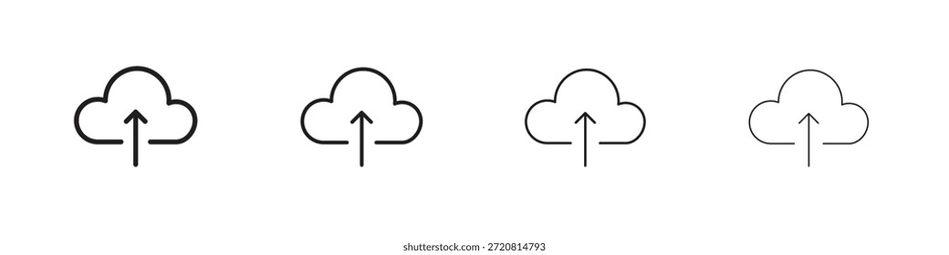 Carregar para design de vetor preto de contorno de ícones da nuvem. Linha com traçado editável.