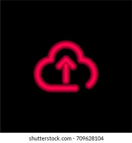 Upload to Cloud red glowing neon ui ux icon. Glowing sign logo vector