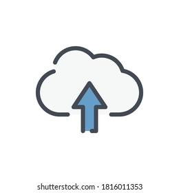 Upload to Cloud Service color line icon. Arrow up with Cloud vector outline colorful sign.