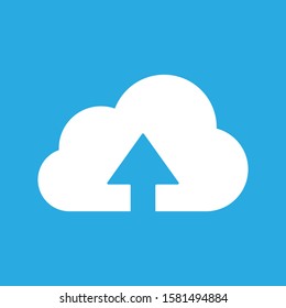 Upload to cloud symbol icon. Flat application sign. Vector illustration image. Isolated on blue background.