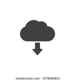 Upload cloud vector icon. filled flat sign for mobile concept and web design. Cloud with arrow down glyph icon. Symbol, logo illustration. Vector graphics