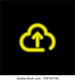 Upload to Cloud yellow glowing neon ui ux icon. Glowing sign logo vector