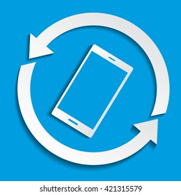 Upload concept. Smart phone synchronizing data with the "cloud".