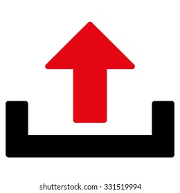 Upload Container vector icon. Style is bicolor flat symbol, intensive red and black colors, rounded angles, white background.