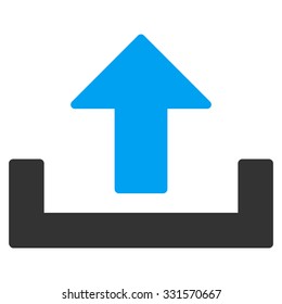 Upload Container vector icon. Style is bicolor flat symbol, blue and gray colors, rounded angles, white background.