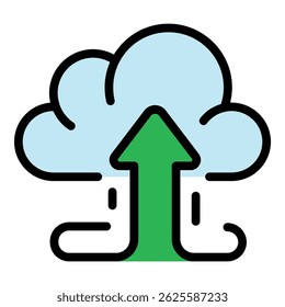 Ícone Carregar nuvem de dados. Outline upload dados nuvem vetor ícone cor plana isolado