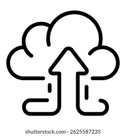 Upload data cloud icon. Outline upload data cloud vector icon for web design isolated on white background