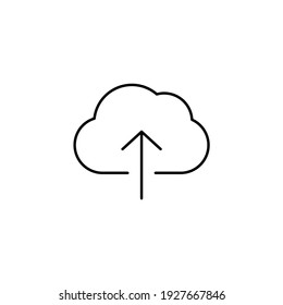 Upload  data, on cloud icon in flat black line style, isolated on white background 