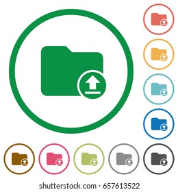 Upload directory flat color icons in round outlines on white background