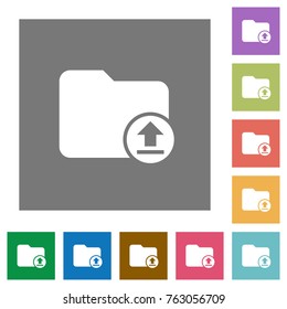 Upload directory flat icons on simple color square backgrounds