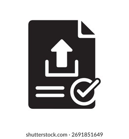 Icono de aprobación de documento de Cargar: Glifo de confirmación y éxito del Envío de archivos