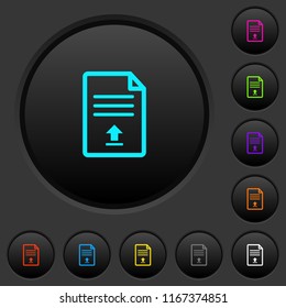 Upload document dark push buttons with vivid color icons on dark grey background