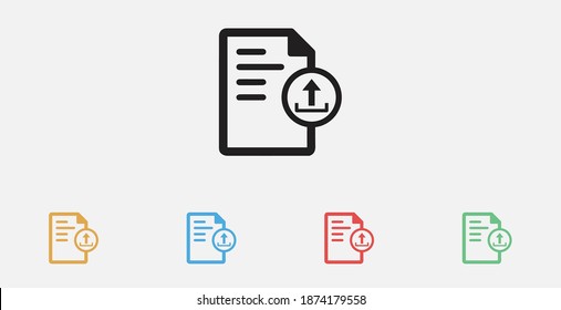 Upload document file icon. Document with upload icon. Vector illustration icon. Upload DOC icon. Set of colorful flat design icons