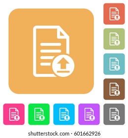 Upload document flat icons on rounded square vivid color backgrounds.