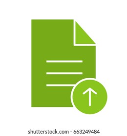 Upload document glyph color icon. Text file with upload arrow. Silhouette symbol on white background. Negative space. Vector illustration