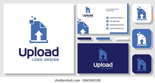 Upload Document Icon Internet Cloud Data Digital Technology Hosting logo design inspiration with Layout Template Business Card